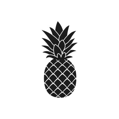 Ananas silueti simgesi. Beyazda izole edilmiş. Siyah Ananas. Vektör