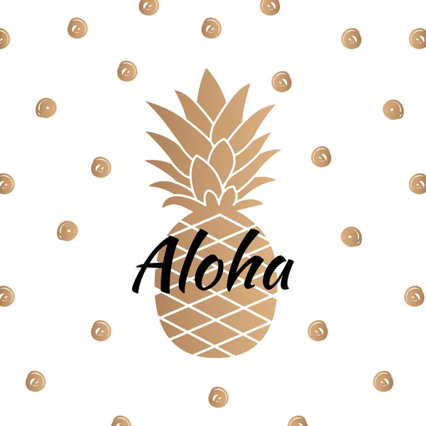Aloha. Impressão de abacaxi dourado. Pontos de bolinhas. Vetor —  Vetores de Stock