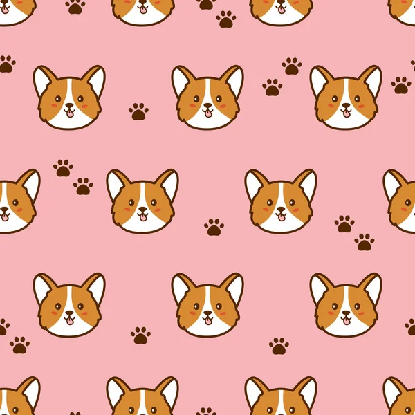 Corgi hund valp. Tass. Sömlöst mönster på rosa. Vektor — Stock vektor