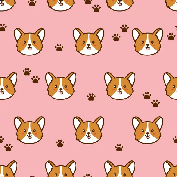 Corgi hond Puppy. Poot. Naadloos patroon op roze. Vector — Stockvector