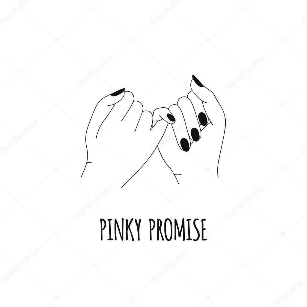 Pinky promise. Pinky swear. Hands. Outline line art Vector illustration