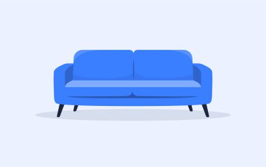 Kanepe. Mavi kanepe düz çizim. İzole edilmiş. vektör