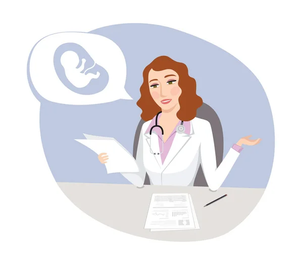 Pregnancy test - gynecologist doctor talking about baby — Stock Vector