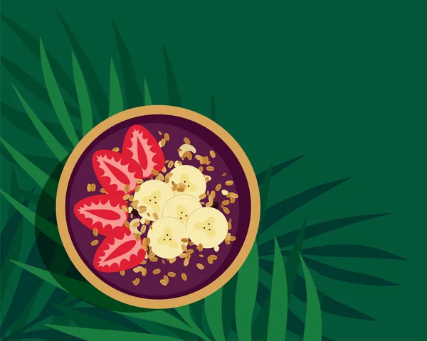 Tropis Acai Smoothie Bowl - Stok Vektor