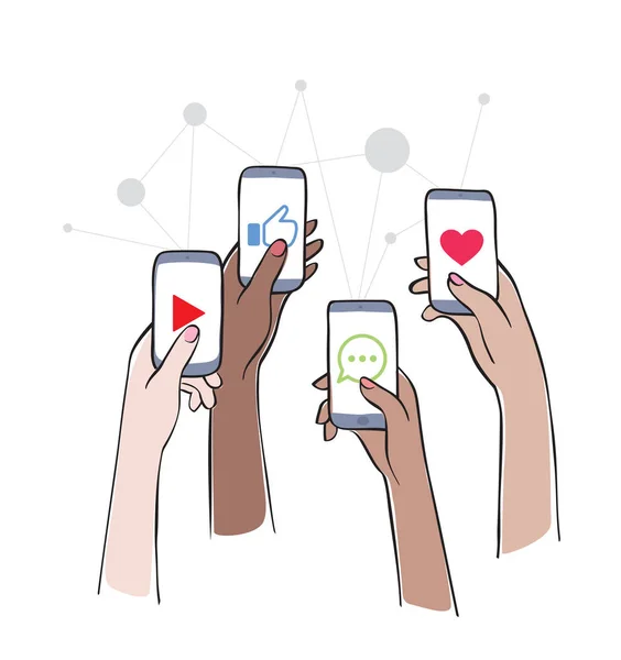 Red Social - Amigos que interactúan en las redes sociales — Vector de stock