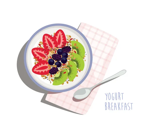 Yoghurt frukost skål - lätt och hälsosam morgonen måltid — Stock vektor