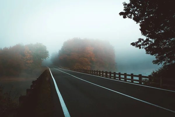 Дорога в туманную погоду — стоковое фото