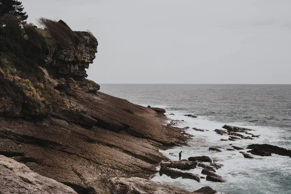 Uzak Kıyı Cliff Üzerinde Duran Gezgin Görünümünü — Stok fotoğraf