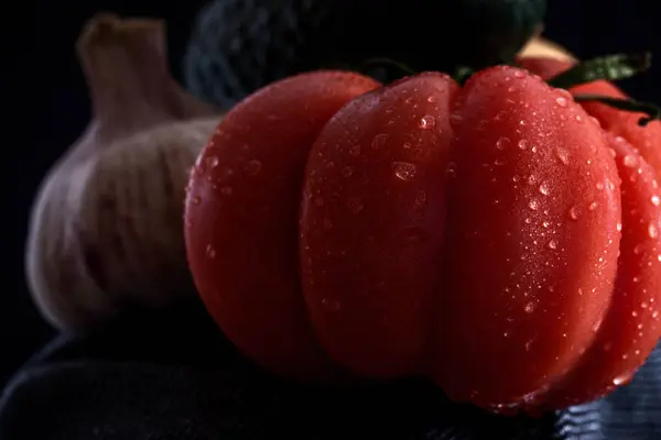 Garlic, tomato and cucumber — Stock Photo, Image