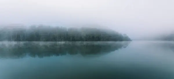 Panorama Pittoresco Della Calma Superficie Del Lago Alberi Sulla Riva — Foto Stock