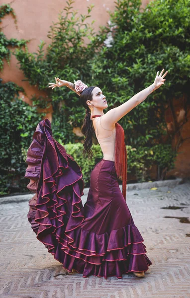 Vista Laterale Del Ballerino Flamenco Che Indossa Tipico Costume Posa — Foto Stock