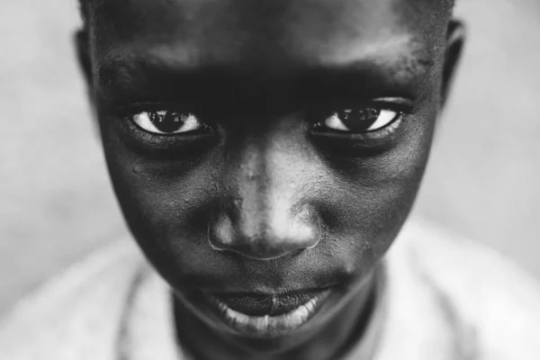 Goree Senegal December 2017 Portrait Serious Black Boy Looking Camera — Stock Photo, Image