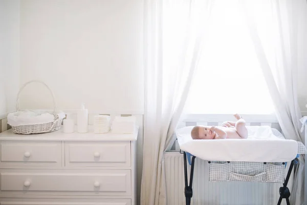 Infant Child Lying Bed Window Home — Stock Photo, Image