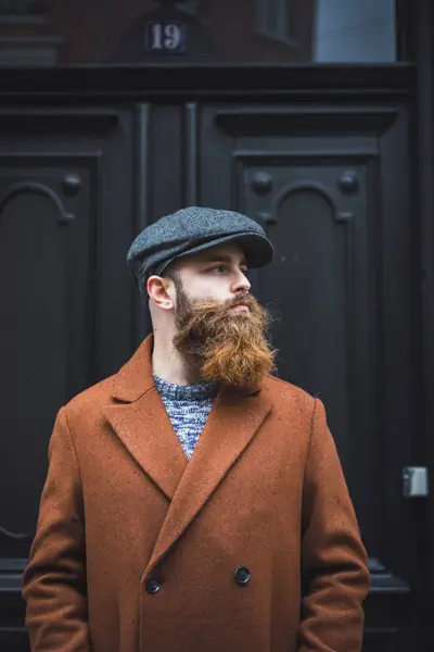 Portrait Thoughtful Stylish Bearded Man Looking Aside — Stock Photo, Image