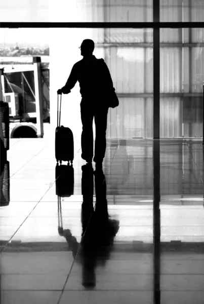 Tourist Man Standing Suitcase Station — Stock Photo, Image