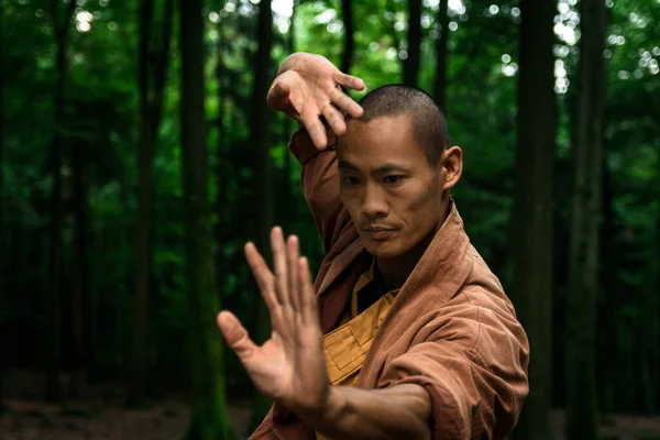 森の中で武道を練習する民族人 — ストック写真