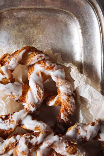 Vue Dessus Gros Plan Bretzel Sucré Délicieux Avec Glaçage Sucre — Photo