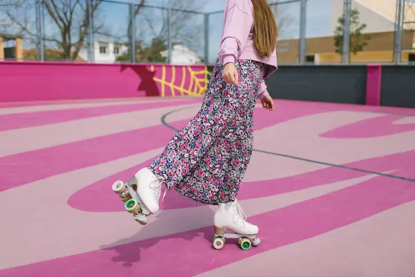 Stylish Young Woman Roller Skates Posing Playground — Stock Photo, Image