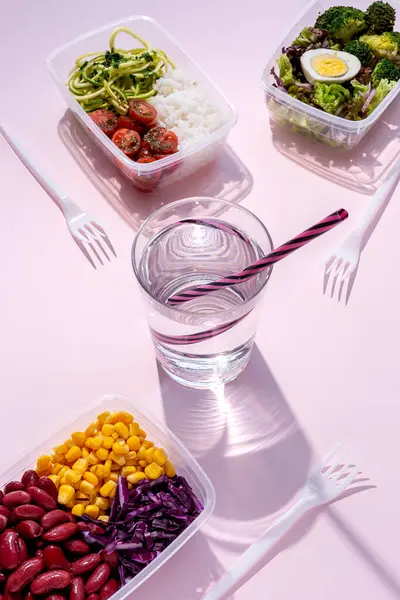 Hausgemachtes Veganes Essen Lunchboxen Mit Gesundem Gemüse Frisch Von Oben — Stockfoto