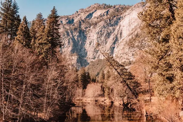 Falaises Granit Dessus Lac Entouré Conifères Dans Parc National Yosemite — Photo