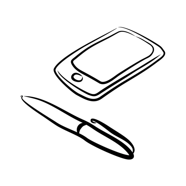 Handgetekende Pen met Smartphone — Stockvector
