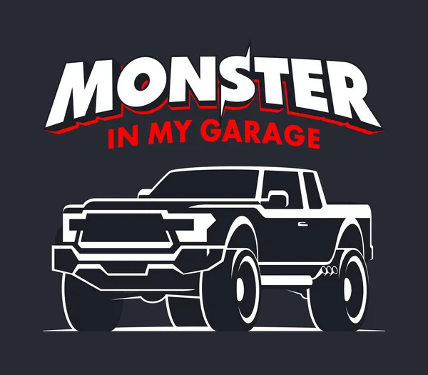 Monster truck garázs logó illusztráció — Stock Vector