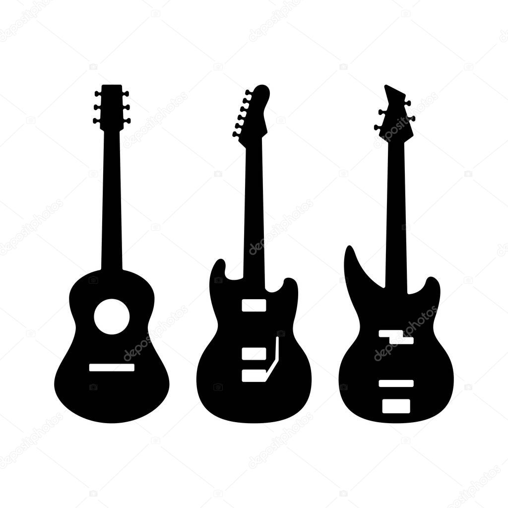 Guitar Silhouettes Acoustic Electric Bass Black Vector Illustration