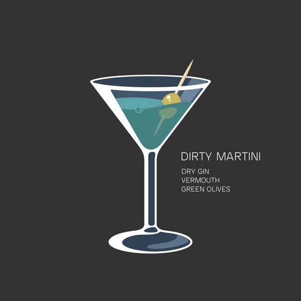 Bicchiere da cocktail Martini vermouth gin olive vettoriale illustrazione — Vettoriale Stock