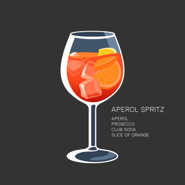 Aperol spritz kokteyli Prosecco soda turuncu vektör illüstrasyonu