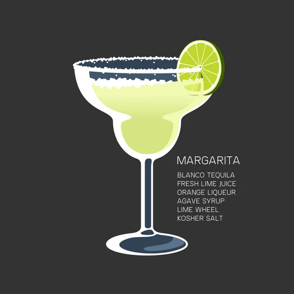 Margarita鸡尾酒杯龙舌兰石灰盐矢量图解 — 图库矢量图片