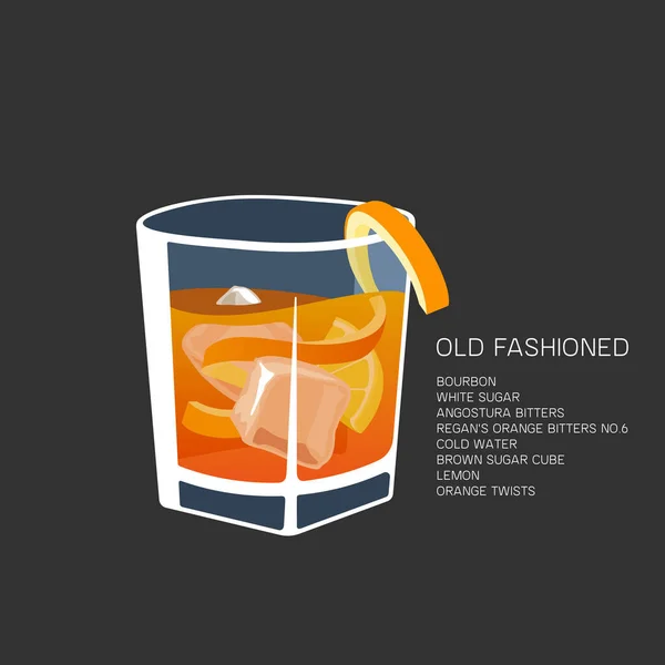 Vector ilustración alcohol cóctel Old Fashioned bourbon vidrio — Vector de stock
