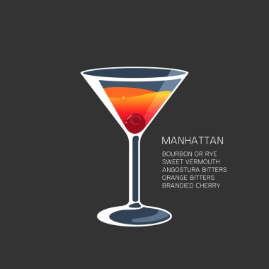 Manhattan kokteyl alkolü Martini cam vektör illüstrasyonu