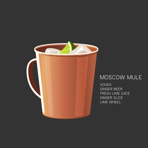 Moskau Maultier alkoholischen Cocktail Wodka Bier Vektor Illustration — Stockvektor