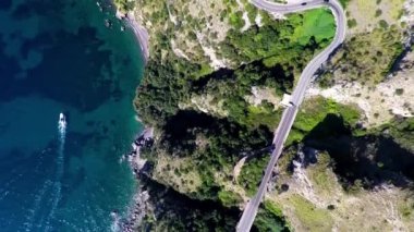 Sorrento, Positano, Amalfi Coast. Havadan görünümü. Campania, İtalya, günbatımı