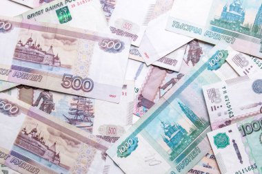 Rus rublesi. Rus para birimi doku biçiminde yakın çekim.