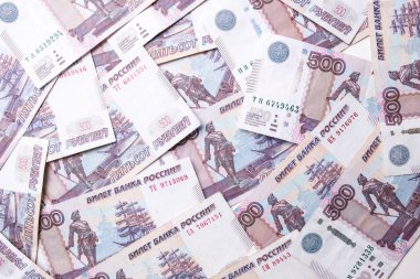 Rus rublesi. Rus para birimi doku biçiminde yakın çekim.