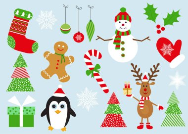 Neşeli Noel dizi elemanları ve dekorasyon. 