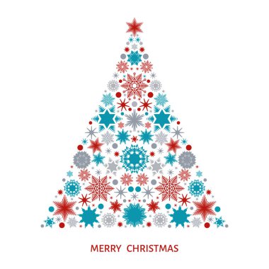 Kar taneleri, xmas elemanlar ve süslemeleri ile Noel ağacı. 