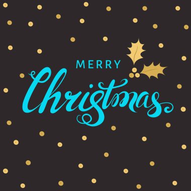  Noel el holly berry ile altın dal ile yazı.