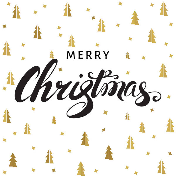 Christmas and New Year  greeting  card with lettering on white  