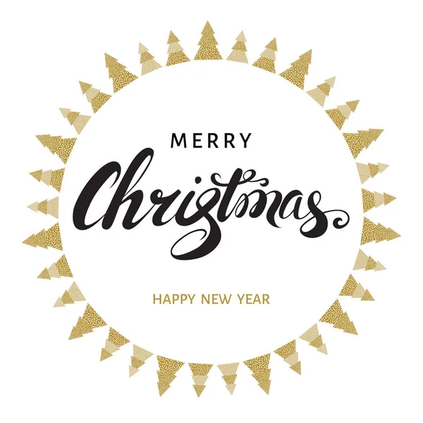 Boldog Karácsonyt és boldog új évet üdvözlés kártya-val kézi let — Stock Vector