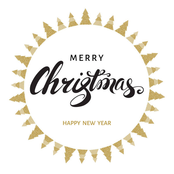  Merry Christmas and Happy New Year greeting  card with hand let