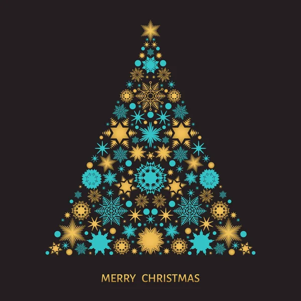 Χριστουγεννιάτικο δέντρο με χρυσό μοτίβο από νιφάδες χιονιού και τα Χριστούγεννα eleme — Διανυσματικό Αρχείο