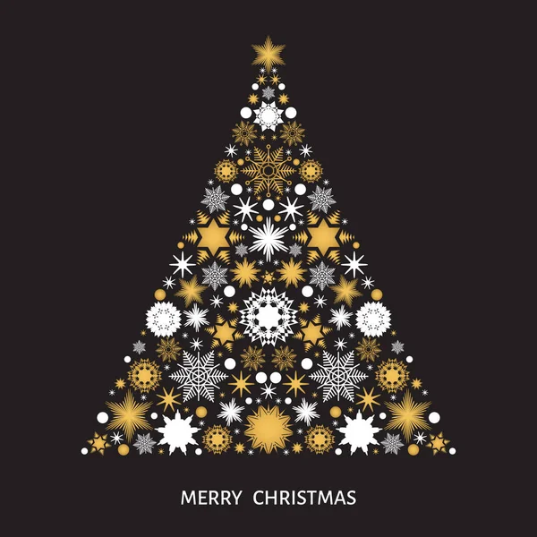 Χριστουγεννιάτικο δέντρο με χρυσό και λευκό νιφάδες χιονιού, Χριστούγεννα στοιχεία μιας — Διανυσματικό Αρχείο