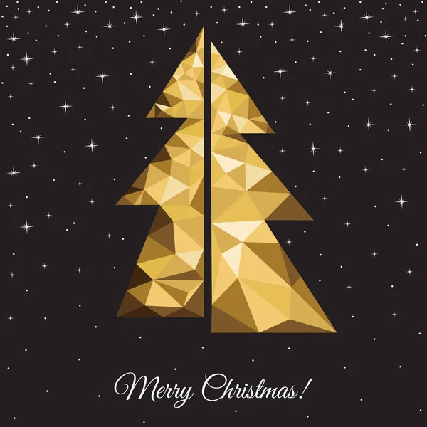 Bajo poli triángulo dorado árbol de Navidad sobre fondo negro . — Archivo Imágenes Vectoriales