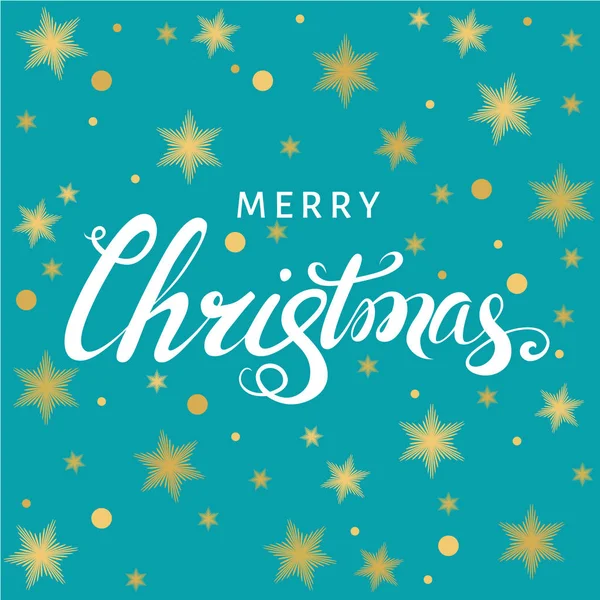Noel el altın yıldız ile mavi arka plan üzerinde yazı — Stok Vektör