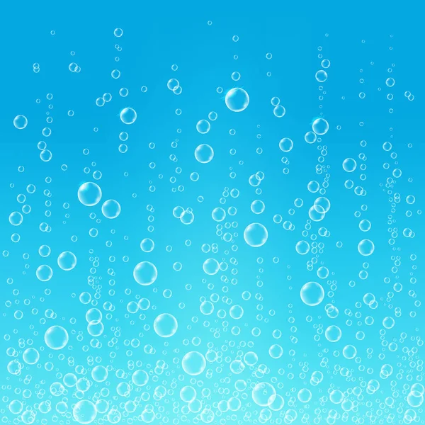 Fizzing luftbubblor i vattnet på blå bakgrund. — Stock vektor