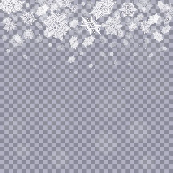 Caída de copos de nieve sobre fondo transparente . — Vector de stock