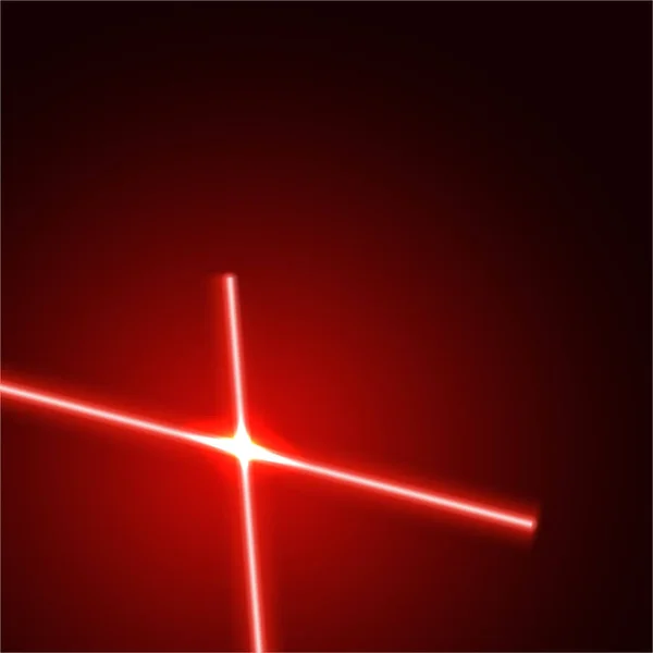 Balok laser merah diisolasi pada latar belakang gelap dengan suar cahaya - Stok Vektor