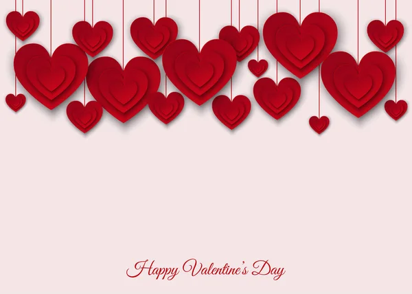 Valentines day  background with red  cut paper hearts. — Stock Vector
